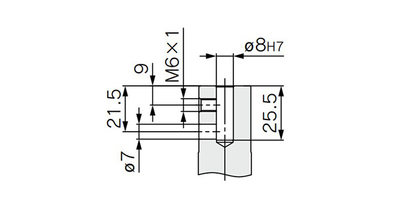 Piston rod end hole size ø8 (hole diameter 8 mm)