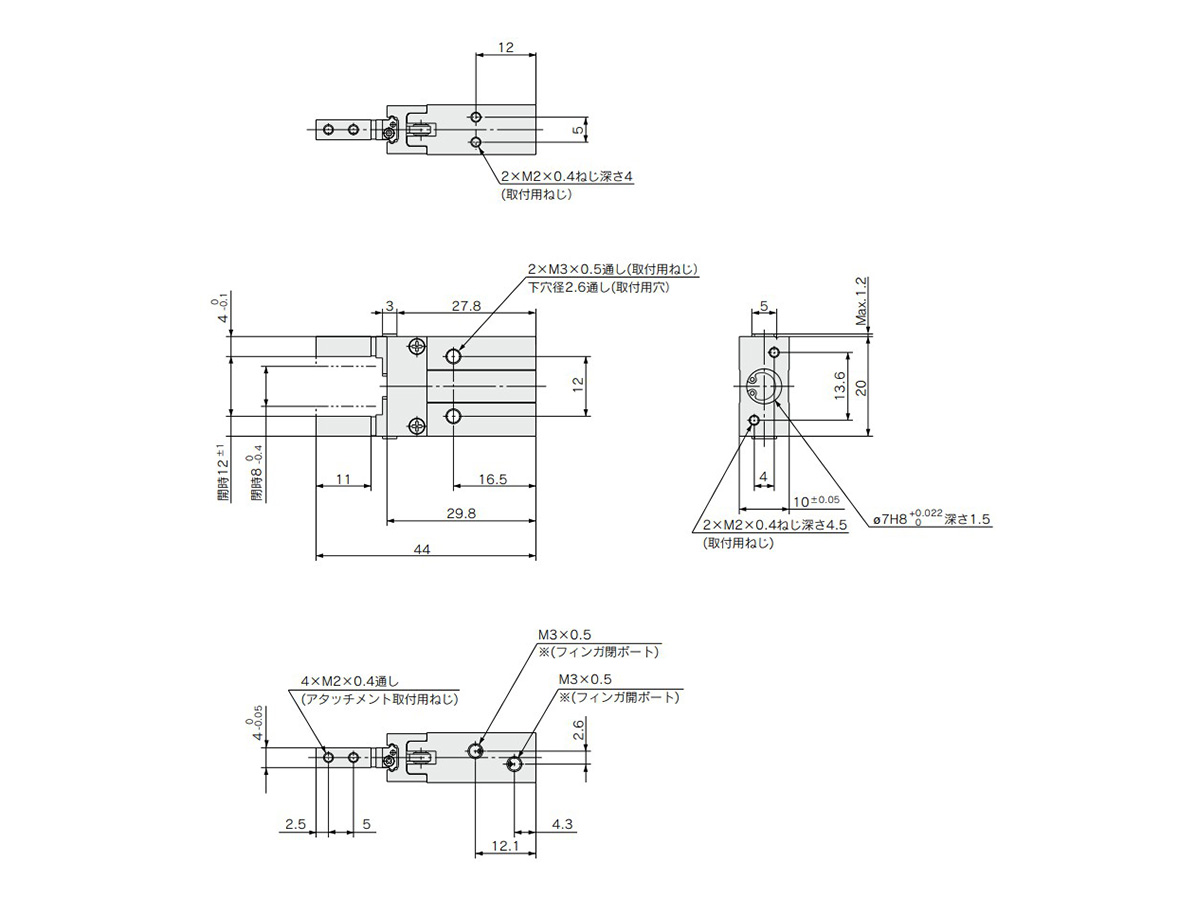 MHZA2-6□ / double acting / single acting basic type dimensional drawing