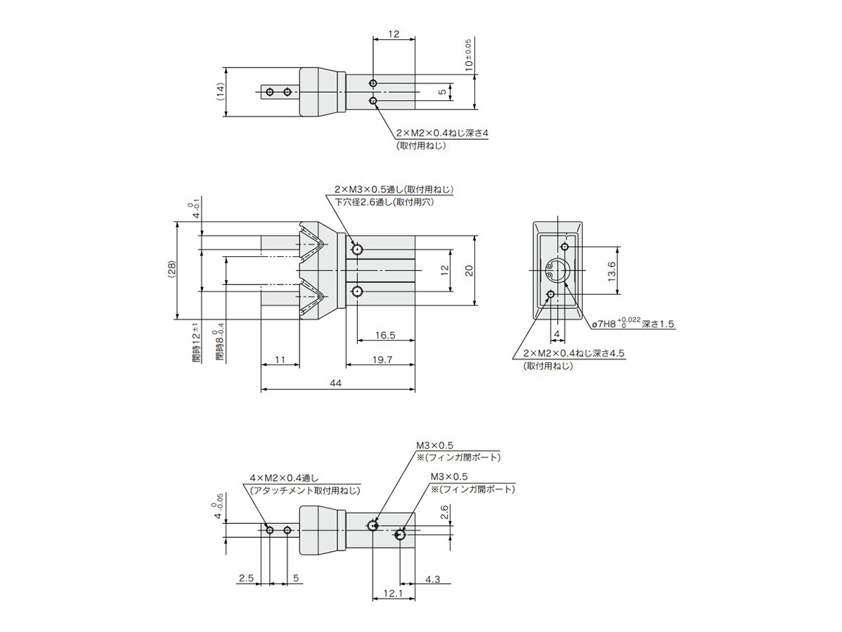 MHZAJ2-6□ / double acting / single acting basic type dimensional drawing