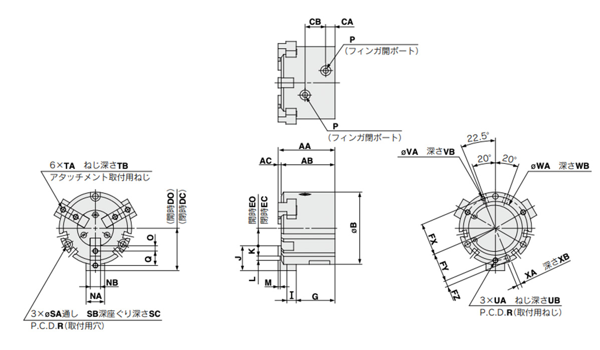 MHS3-32D to 80D external dimensional drawing