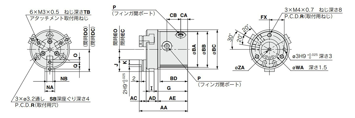 MHSH3-16D to 25D external dimensional drawing