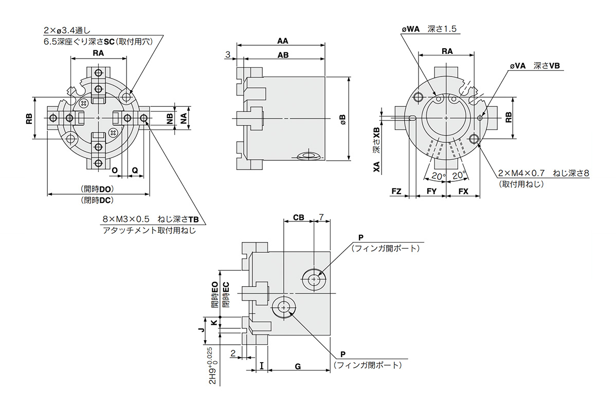 MHS4-16D to 25D external dimensional drawing