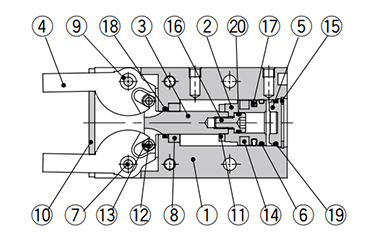 ø20 (cylinder inner diameter 20 mm), ø25 (cylinder inner diameter 25 mm) structure drawing