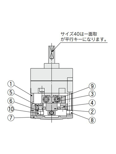 With angle adjuster; size 10, 15, 20, 30, 40 structure drawing