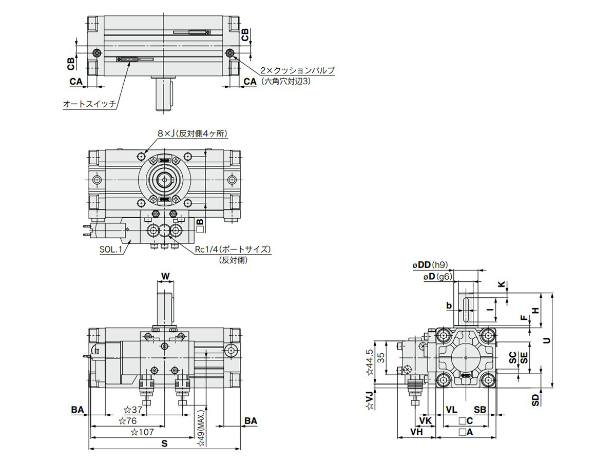 Size 50, 63, 80, 100 / single shaft / C□VRA1BS dimensional drawing