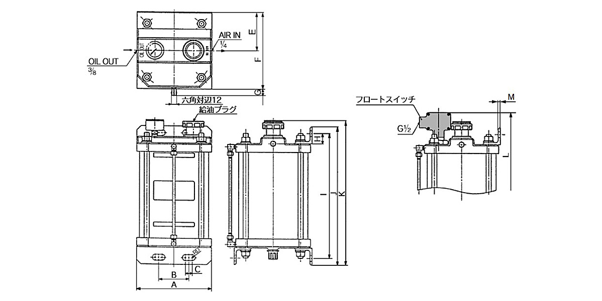 Auto Feed Tank dimensional drawing