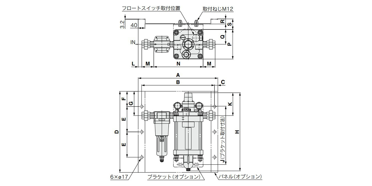 D.P. Lube Unit / ALDU600-□06 to 10, ALDU900-□12 to 20 dimensional drawing