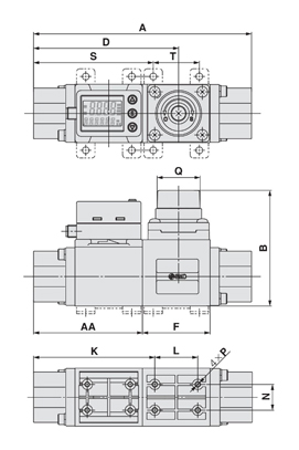 3-color display, digital flow switch for water, PF3W series, integrated display type / with flow rate adjustment valve: PF3W704S/720S/740S drawing