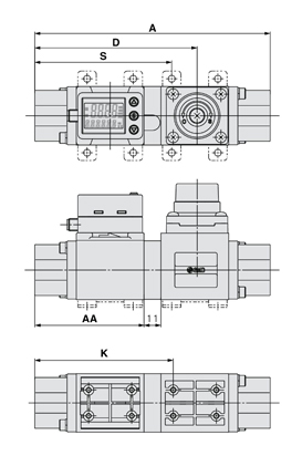 3-color display, digital flow switch for water, PF3W series, integrated display type / with temperature sensor and flow rate adjustment valve: PF3W704S/720S/740S-□-□T drawing