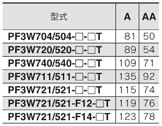 3-color display, digital flow switch for water, PF3W series, with temperature sensor: PF3W5□ / PF3W7□, standard table