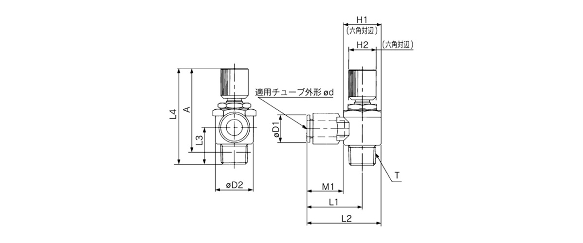 Elbow type dimensional drawing