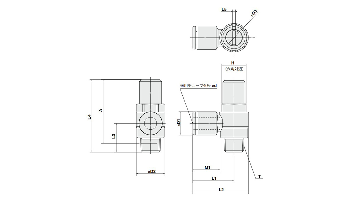 Elbow type dimensional drawing