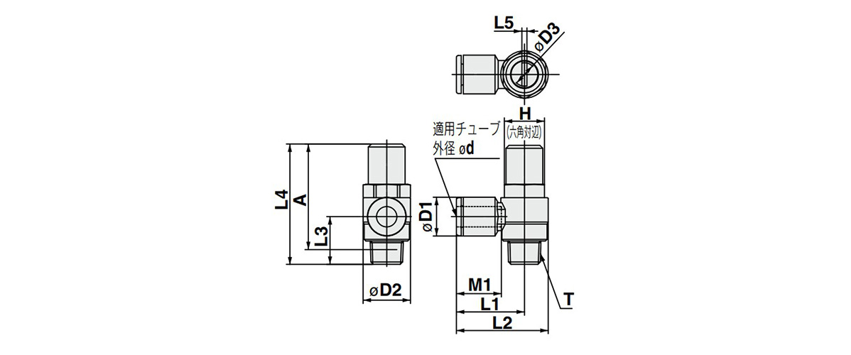 AS□□□1F-T Series, Elbow Type dimensional drawing