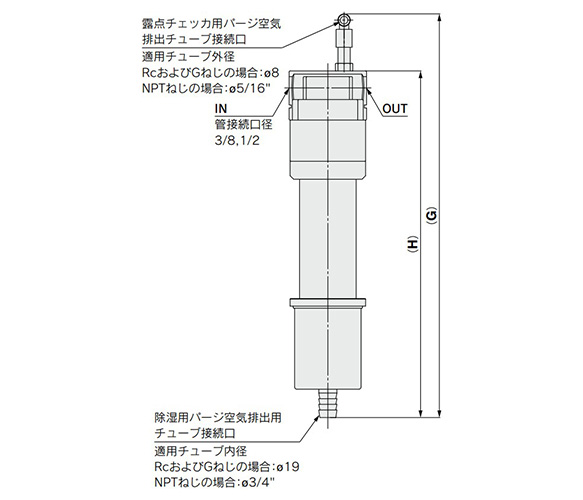 Dimensional drawing: with fitting for purge air discharge