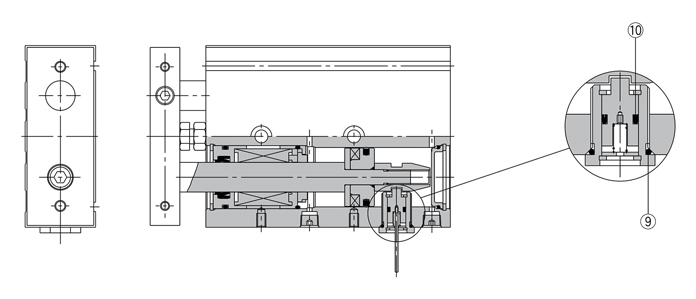 Structural drawing of Dual Rod Cylinder CXS Series seal set CXSRL/CXSRM type