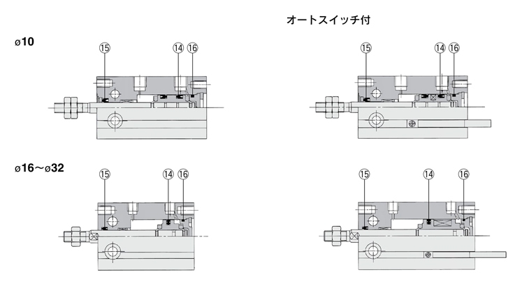 Structural drawing of Free Mount Cylinder CU Series / Vacuum Free Mount Cylinder, ZCUK Series, seal set CU □ D type