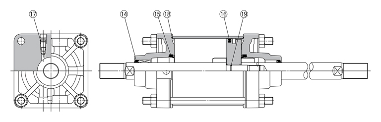 Structural drawing of Air Cylinder CS2 Series, seal set, CS2W type