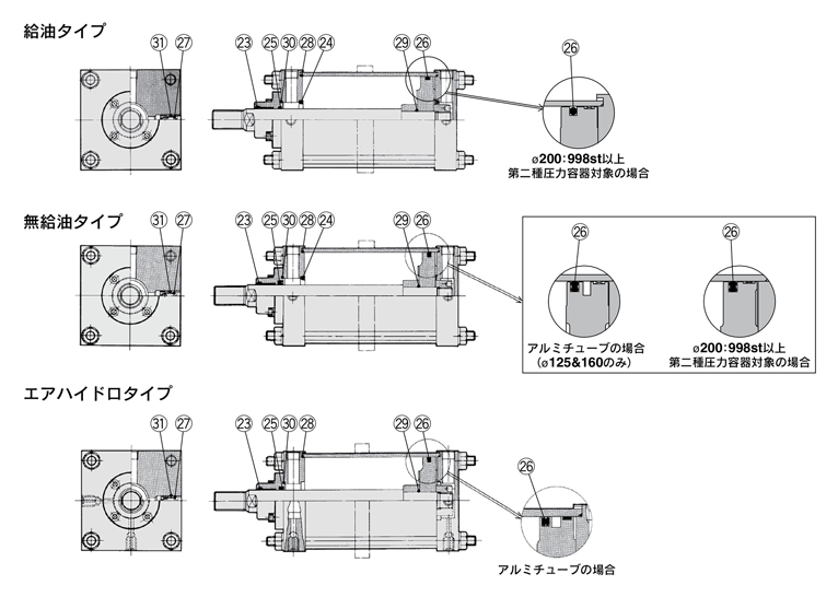 Structural drawing of Air-Hydro Cylinder CS1 Series / Cylinder with Lock CNS/CLS Series, seal set, CS1 type