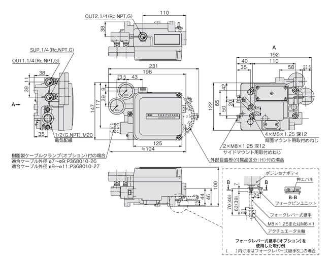 Electro-pneumatic positioner IP8000/8100 series (lever type / rotary type), IP8100 (rotary type), IP8100-0□0 (without terminal box), drawing