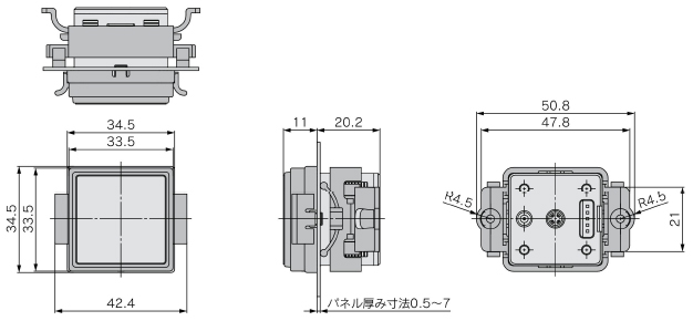 2 outputs + analog output (voltage/current) 3 screens, high-precision digital pressure switch, ZSE20A (F)/ISE20A series, D: Panel mount adapter + front protective cover drawing