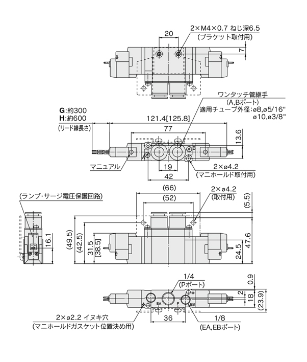 5-port solenoid valve, body ported, single unit, clean series 10-SY3000/5000/7000/9000 series, drawing 08