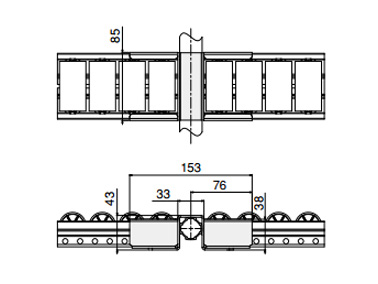 Dimensional drawing of wide roller conveyor hook C