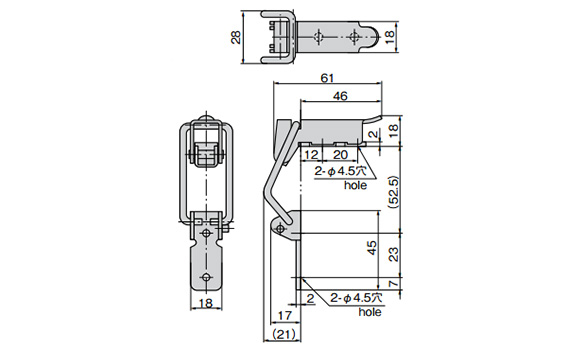 Snap Lock dimensional drawing (at 0‑mm tightening margin)