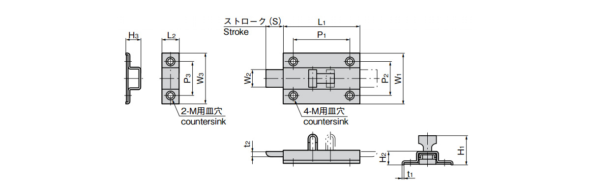 Square Latch dimensional drawing