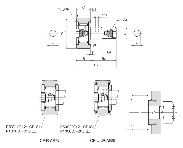 Cam follower CF-AB Type Dimensional Drawing